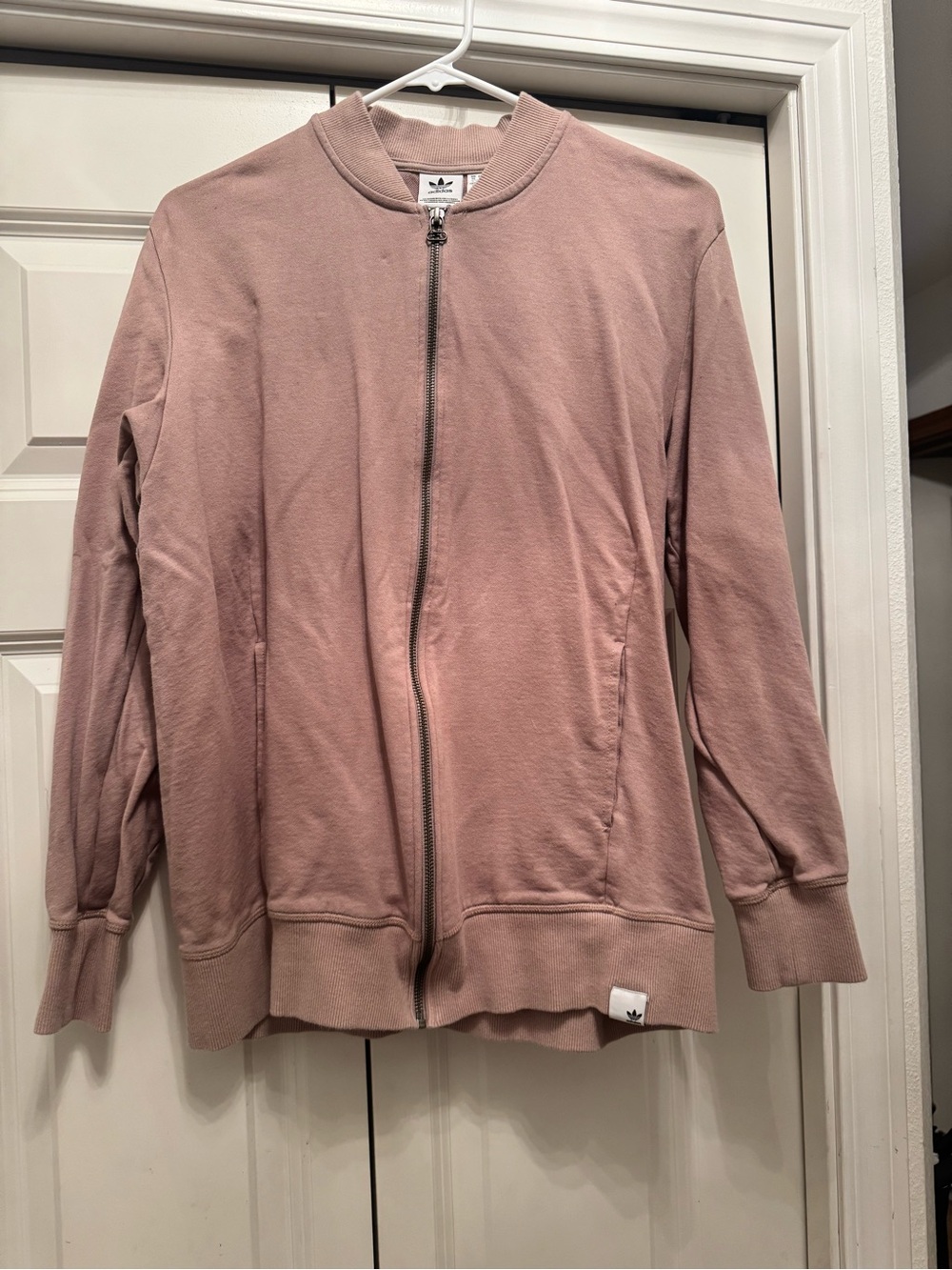 Adidas Xbyo Full Zip Bomber Jacket Mauve Pink Ribbed Collar US Medium UK 14